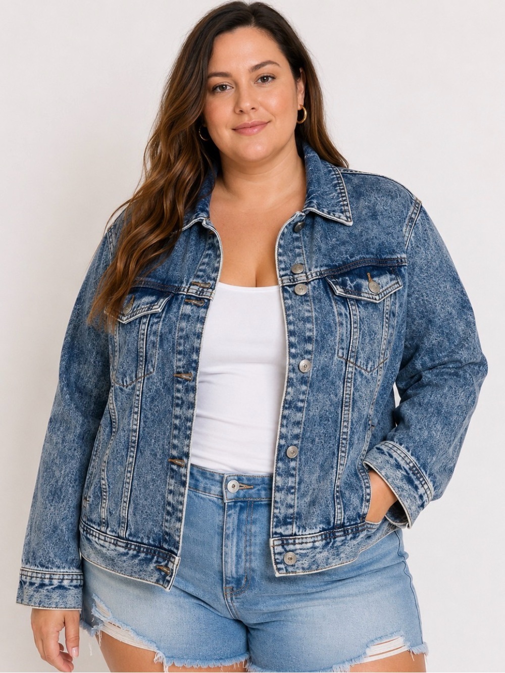 DIVIDED brand stone washed Y2K throwback style button up jean/denim jacket SZ L
